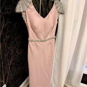 Tarik Ediz Pink Gown with Silver Accents
